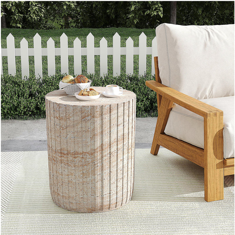Outdoor/Indoor Lightweight Concrete Side Table,Travertine Finish