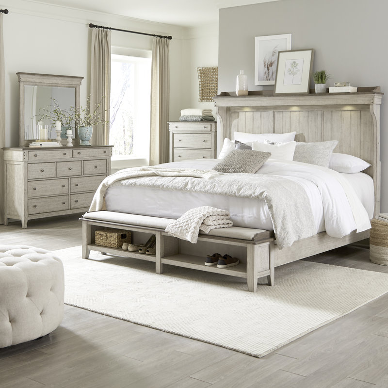 Cathleen California King Mantle Storage Bed, Dresser & Mirror, Chest Bedroom Set, California King