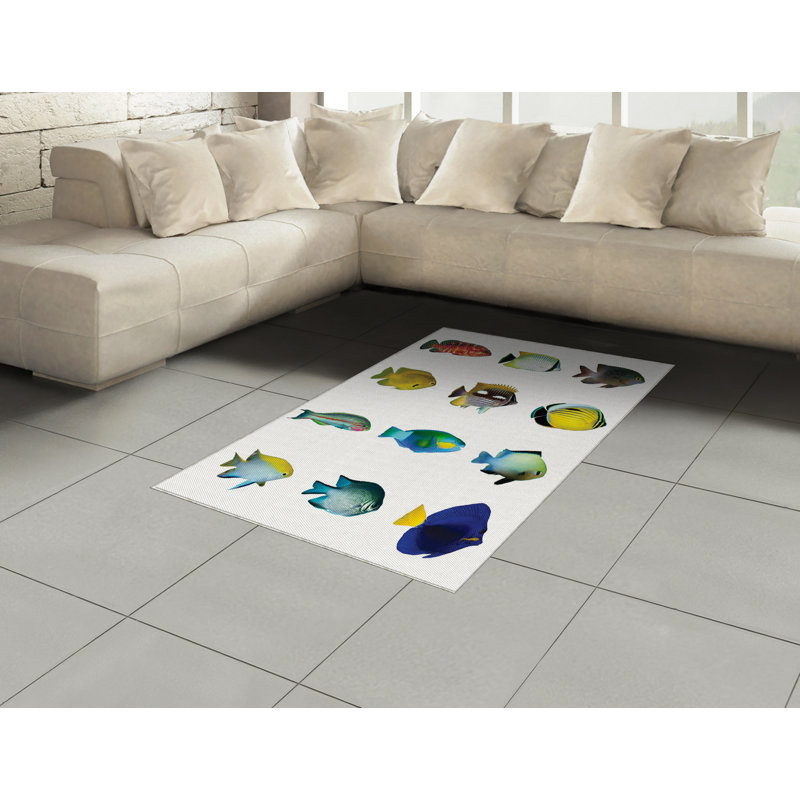 Fish High Density Long Fiber Poly Threads Decorative Area Rug Carpet, Rectangle 4' x 5'8"