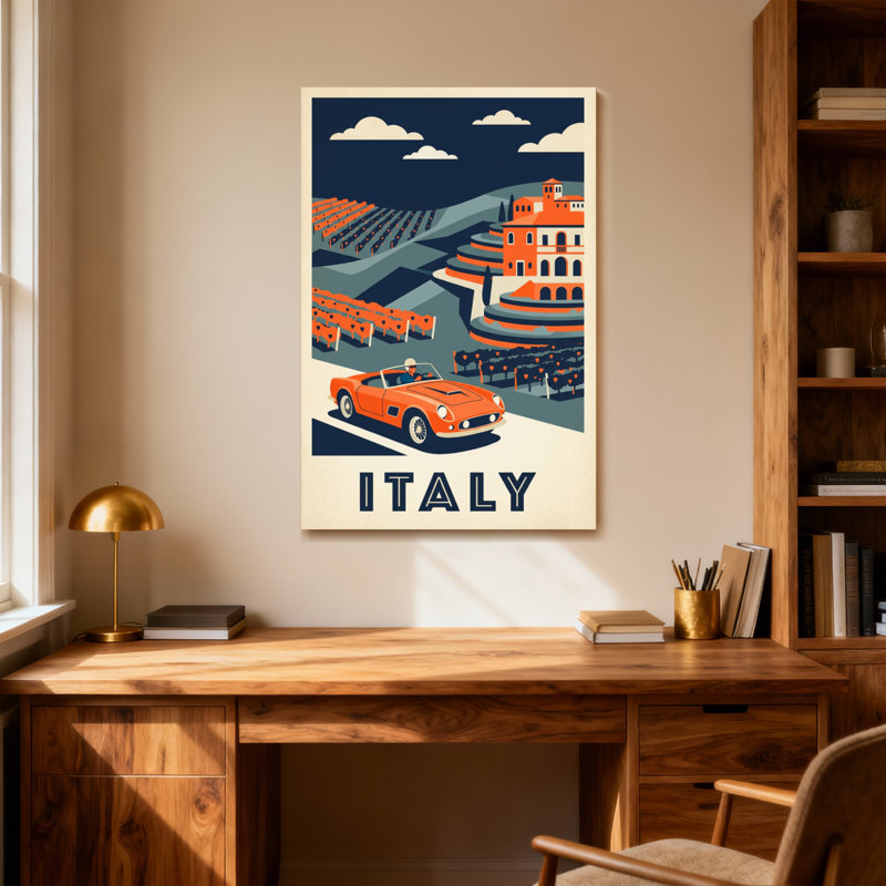 Scénario et paysages urbains, voyage rétro, Italie, H 18 po x l 12 po