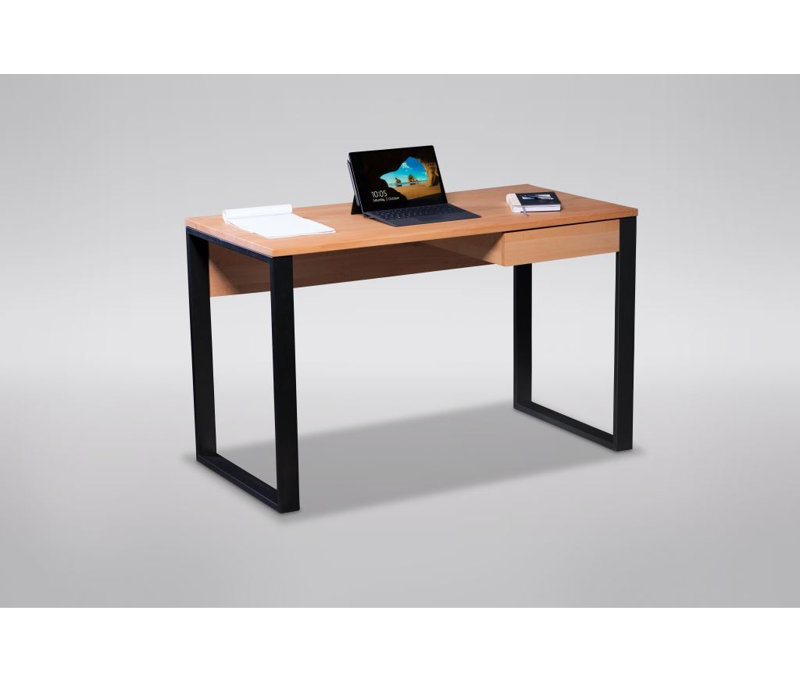Moors Solid Wood Top Metal Base Writing Desk, Light Brown