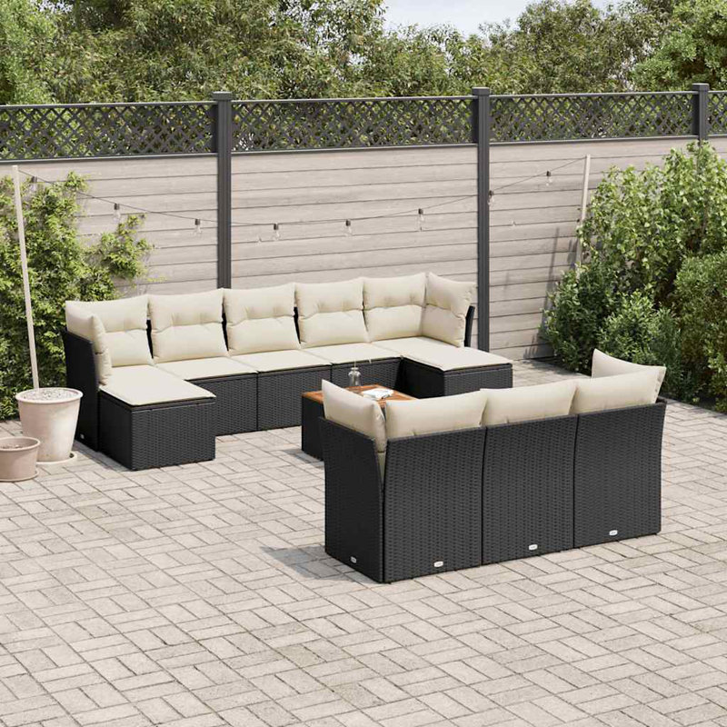 Ensemble de canapé de jardin Vidaxl, structure noire, coussins blanc crème