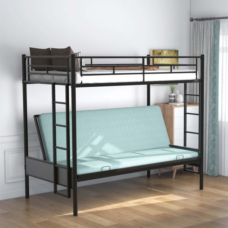 Twin Over Full Metal Bunk Bed, Multi-Function, Space-Saving Design With Futon Sofa And Safety Features