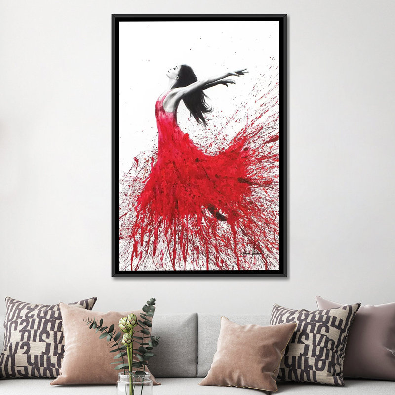 « rose danse », impression sur toile, Toile avec cadre noir, H 60 po x l 40 po x P 1,5 po, Pas de tapis