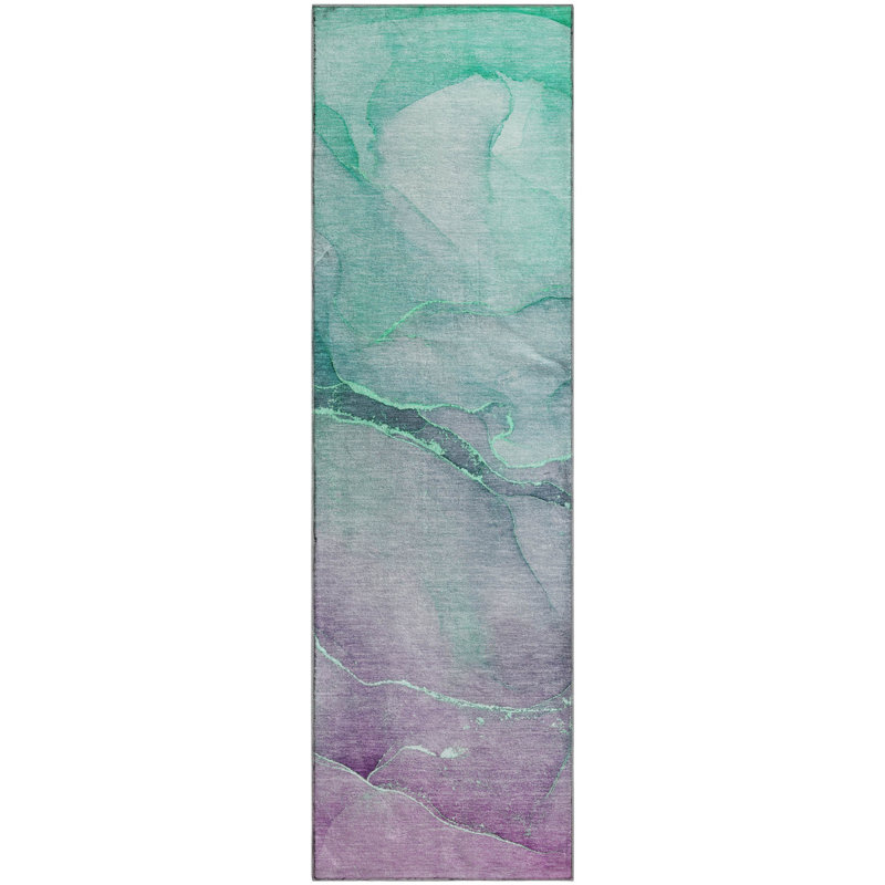 Premium Machine Washable Cerrito AMF508 Aloe Rug, Runner 2'3" x 7'6"