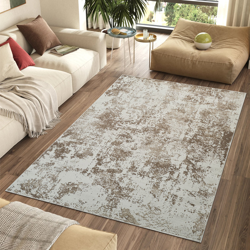 Tapis abstrait Haldon, Beige/Brown, Rectangle 6 pi 6 po x 9 pi 6 po