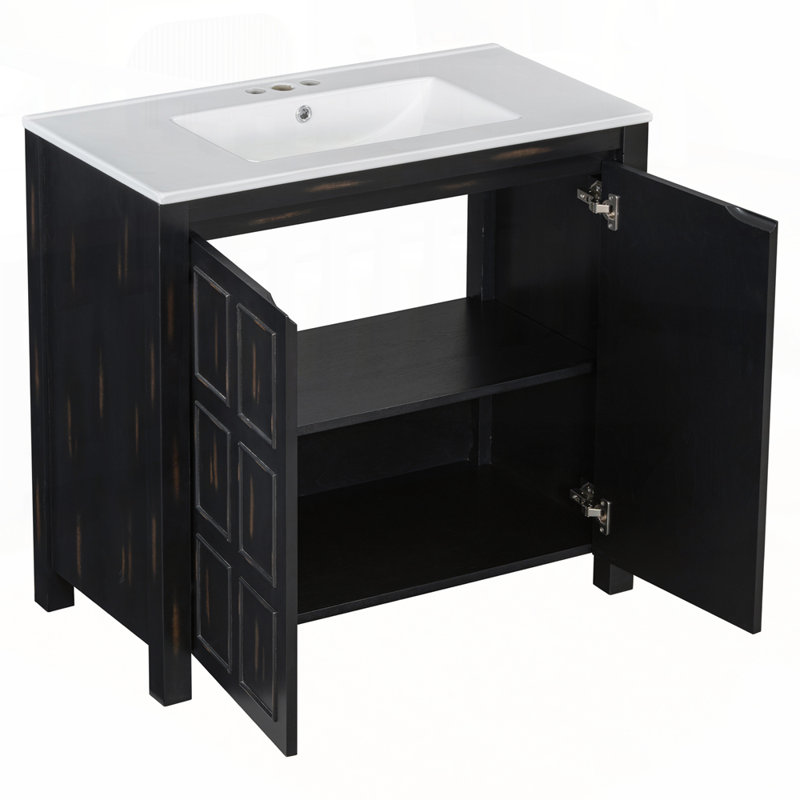 Armoire de salle de bain exquise avec lavabo en céramique pour un rangement élégant, Espresso