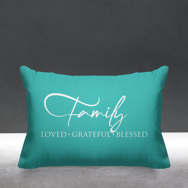 Famille Aspire: Housse et insert de coussin rectangulaire extérieur bien-aimé, reconnaissant et heureux, Menthe