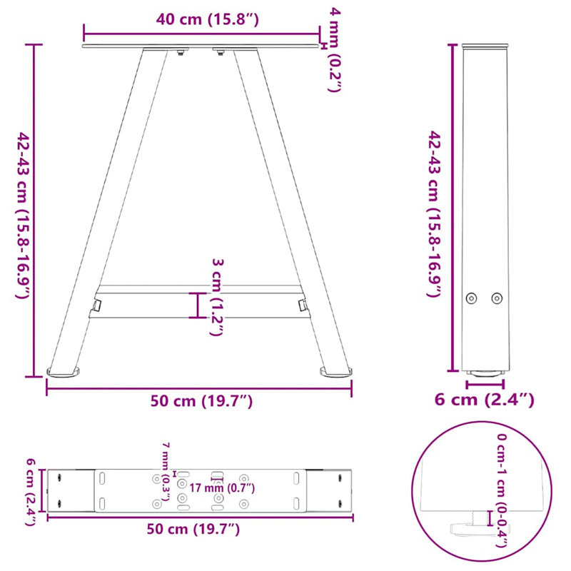 Table Leg, 50cm H x 43cm W x 6cm D