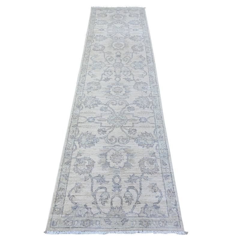 2'6"x9'10" Toque White Hand Knotted Wool White Wash Peshawar Subtle Design Runner Rug 1DFDE95D800E4F31BFC4833F1A4E64DC