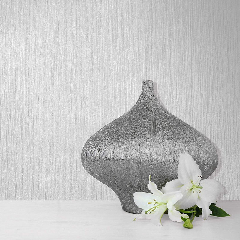 Erionne 10.05m x 53cm Textured Glitter Wallpaper Roll, Grey