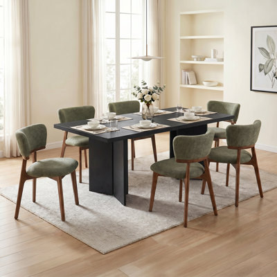 Table de salle à manger rectangulaire en bois Amiliana pour 2 à 8 personnes avec chaises de salle à manger rembourrées
