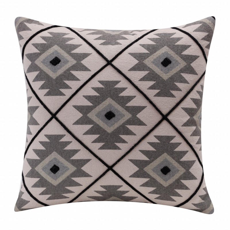 Geometric 100% Cotton Throw Square Pillow Cover, Gray/Black, Polyester