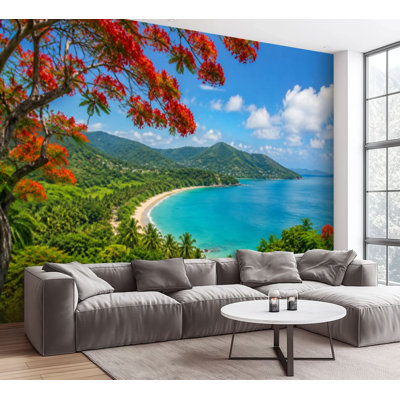 Wall Mural Peel and Stick Wallpaper Tropical Puerto Rico Self-Adhesive Removable Contact Paper Wall Decor for Living Room Bedroom 100"H x 144"W