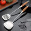 6 ustensiles de cuisine en acier inoxydable 304 avec poignées en bois épais - Spatule, cuillère rainurée et louche