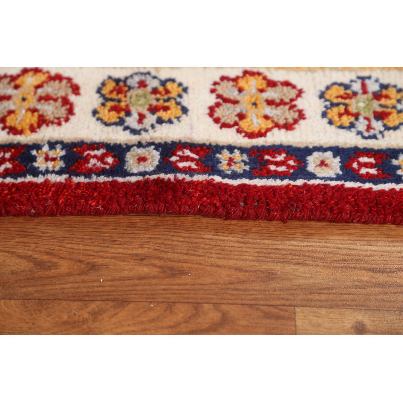 Tapis rouge Kazak en laine rouge noué à la main