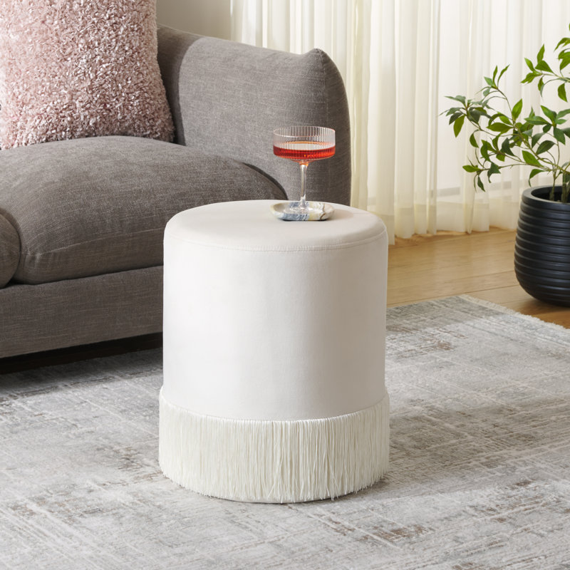 Dishner Ottoman With Tassel, Ivory