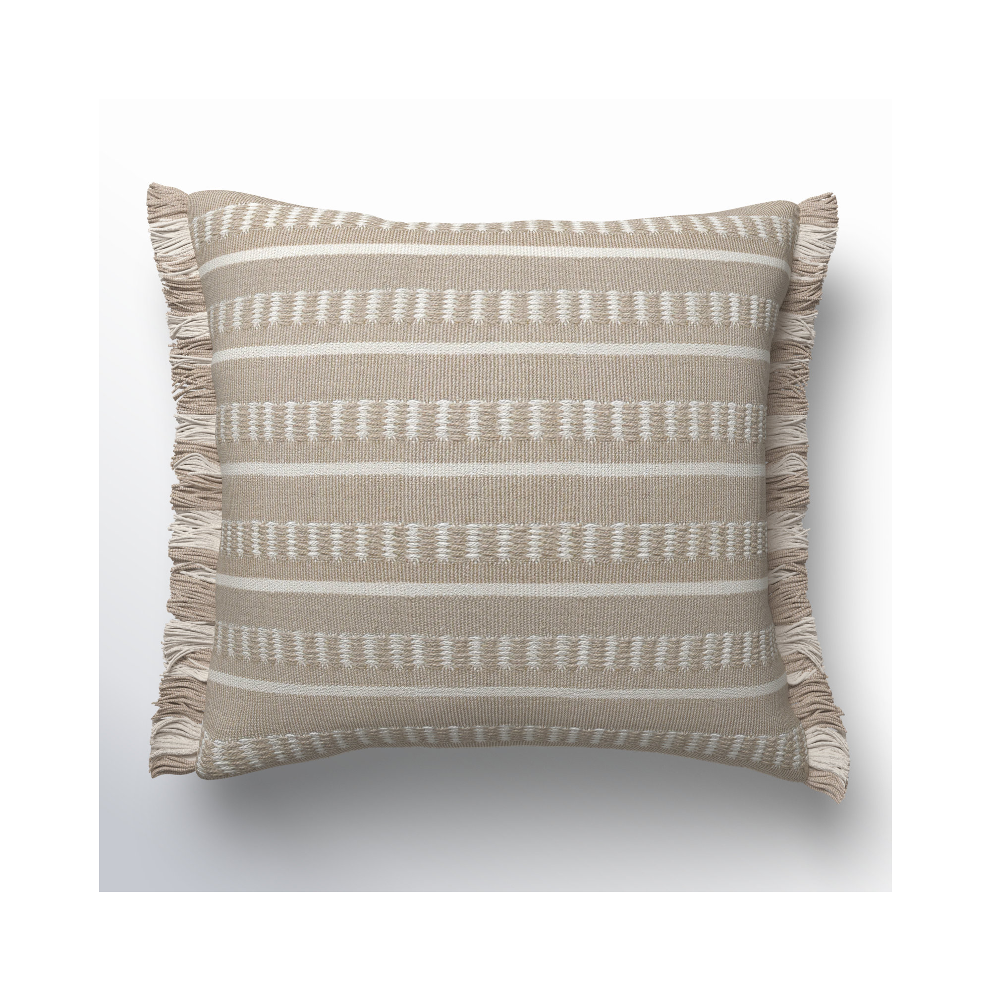 Ava Fringed Indoor/Outdoor Throw Pillow, Taupe, Polyester/Polyfill