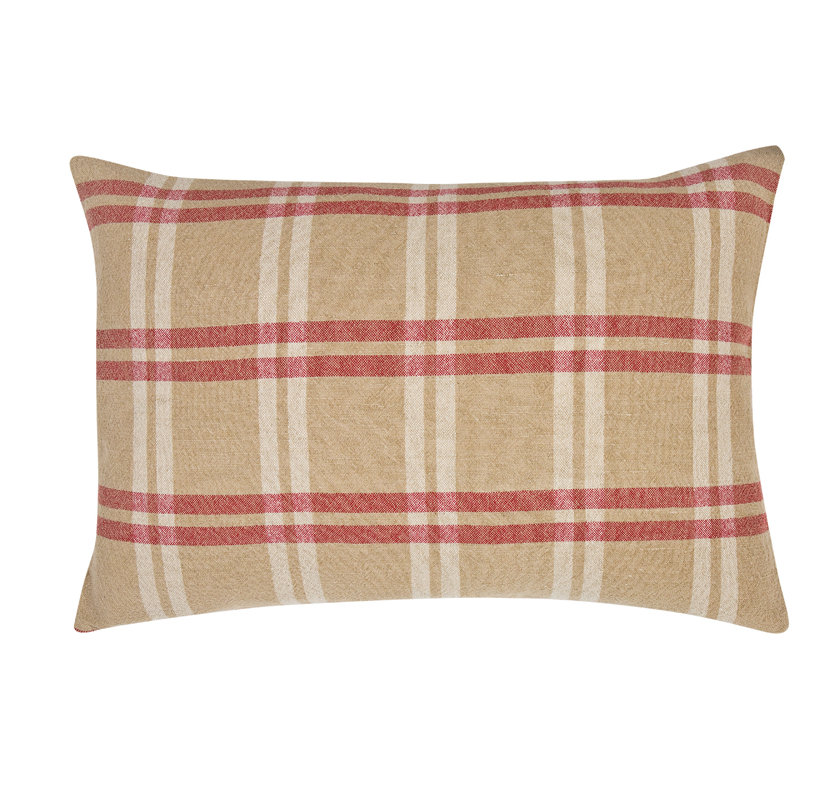 Check Plaid Linen Reversible Throw Pillow Xia Home Fashions