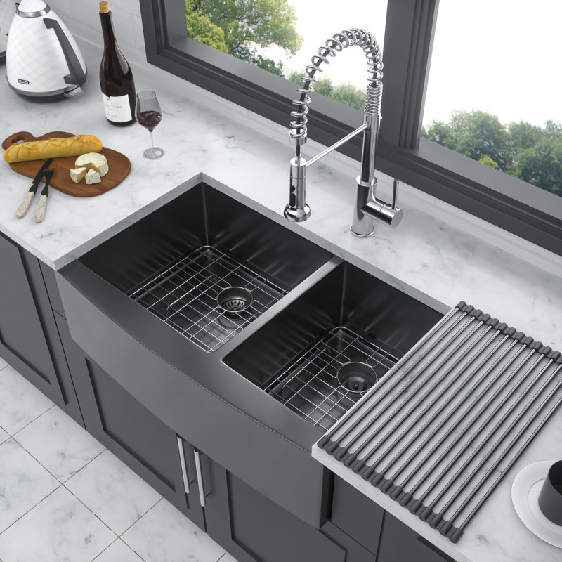 Diony 33'' L Farmhouse / Apron Double Bowl Stainless Steel Kitchen Sink