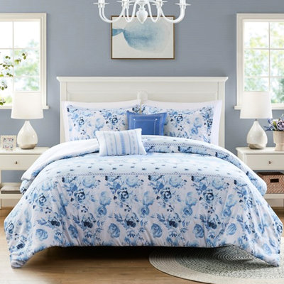 Édredon double, attrayant motif floral et rayé, 2 taies décoratives, coussins décoratifs, tissu en microfibre avec rayures, rembourrage,