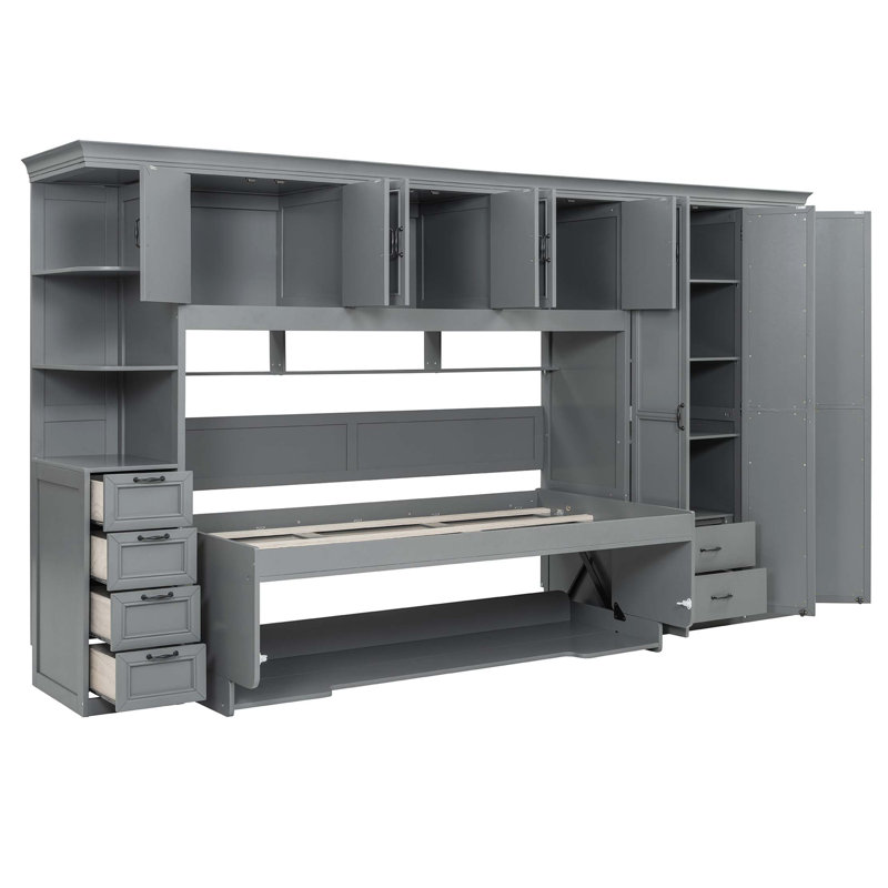 Lit escamotable mural avec garde-robe, armoire et bureau Murphy, Gris