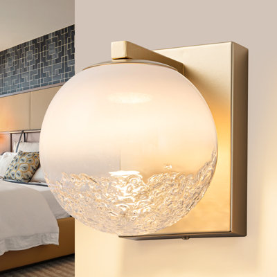6" Modern Gold Globe LED Wall Sconce Vanity Light Fixture with Bubble Glass Shade for Bathroom, Bedroom, Hallway - 3000K Warm White, 6W 380LM, Dimmable, ETL Listed