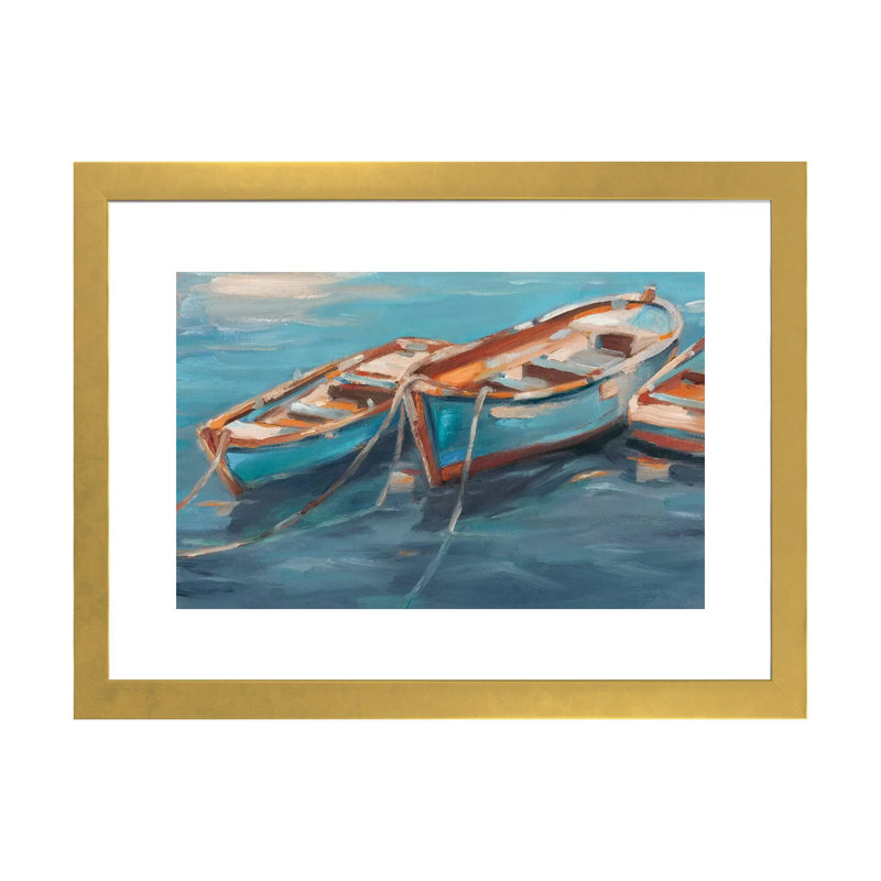 "Tefus Row boats I" par Ethan Harper, reproduction d’art, H 16 po x l 24 po x P 1 po, Blanc, Papier encadré doré