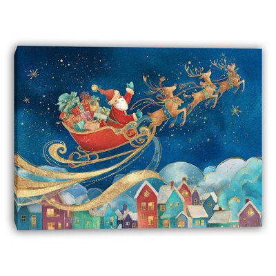 Golden Starlit Sleigh Ride - Art mural sur toile tendue