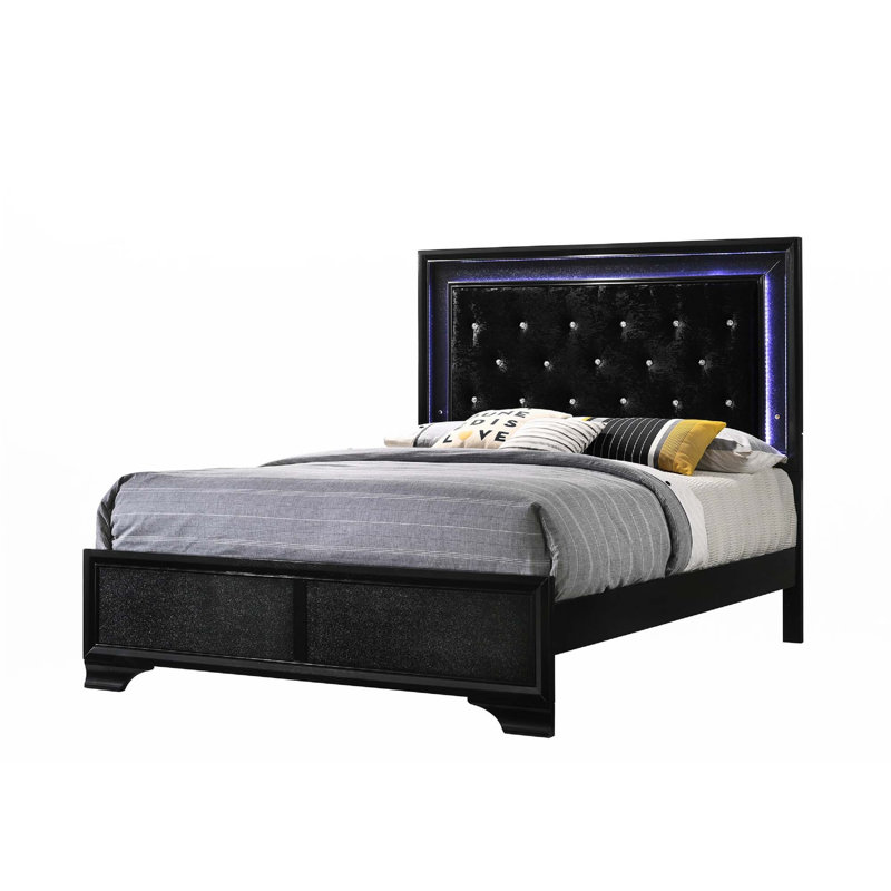 Lit à panneau tapissier 1pc (seulement lit), Noir, Grand