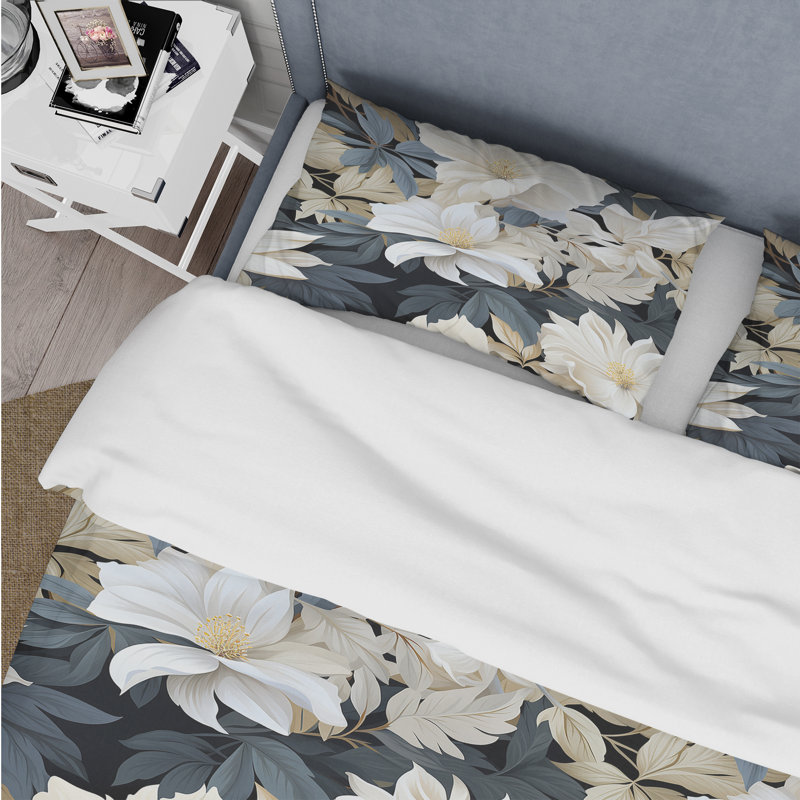Beige And Grey Jungle Botanical Pattern I - Ensemble de housse de couette tropical