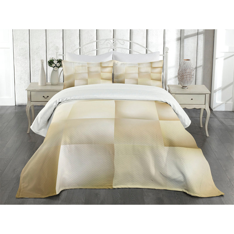 Ambesonne Geometric Bedspread Set 3 Pcs Abstract Square Shady Queen Cream Beige