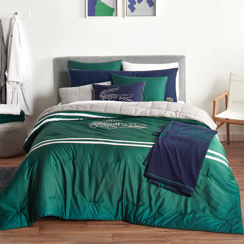 Ensemble d'édredon en coton 100% percale, ensemble de literie réversible avec crocodiles brodés, vert, très grand Lacosse