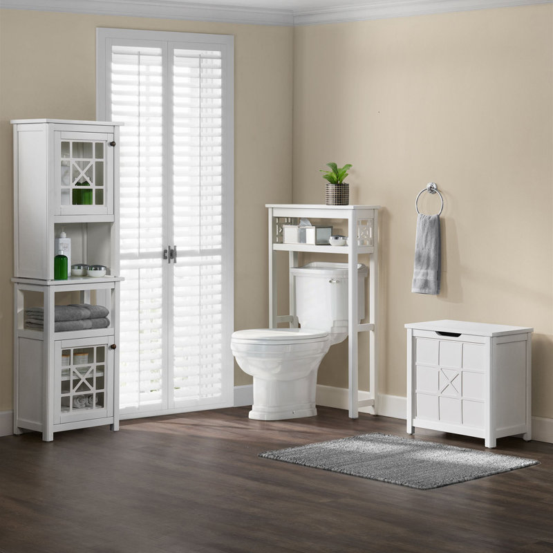 Hembree 4 Pc Bathroom Set with Over Toilet Shelf, Wall Mounted Cabinet, Hamper and Floor Cabinet