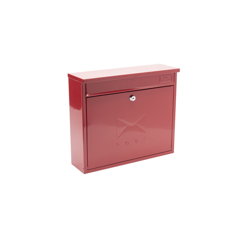 Elegance Wall Mounted Galvanised Steel Lockable Weatherproof Post Box - 36x31x10cm, Red