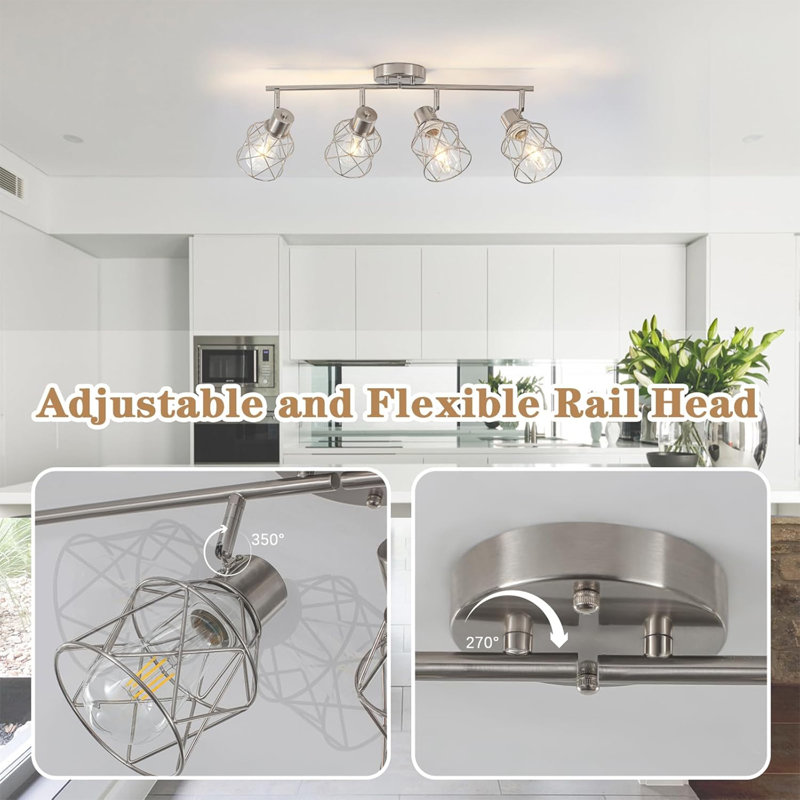 4-lights Semi Flush Mount Ceiling Light, Adjustable Multi-directional Light Fixtures, Rotatable Farmhouse Light Fixtures Mount With Metal Cage For Dining Room, Living Room