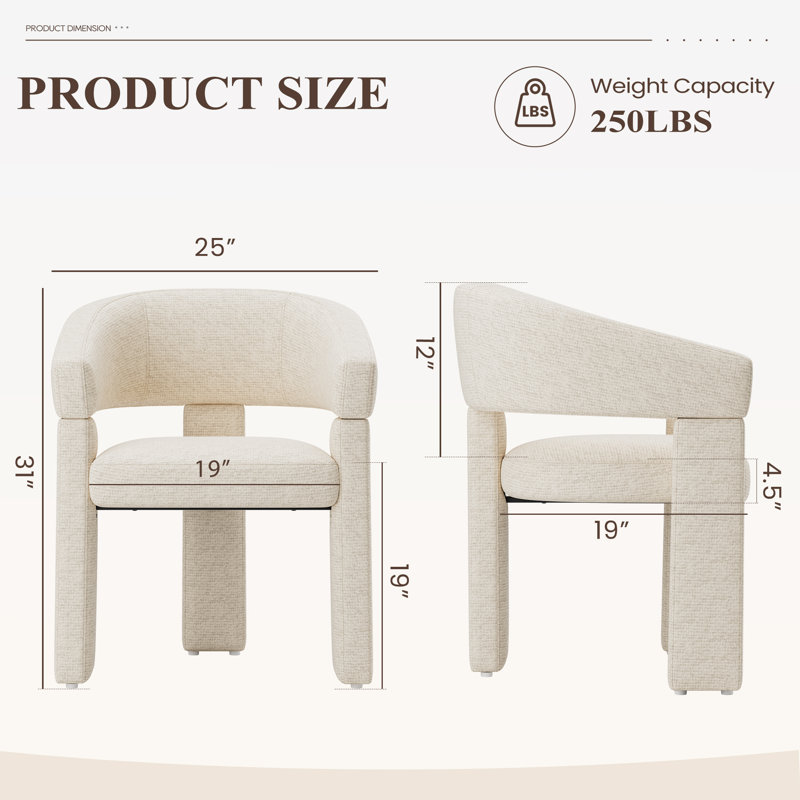 Upholstered Barrel Dining Arm Chair, Beige