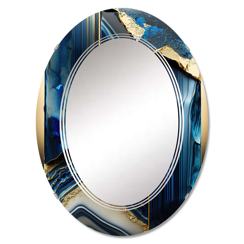 Paycie - Géode géométrique abstraite bleue III - Miroir mural géométrique moderne, 30 po x 20 po