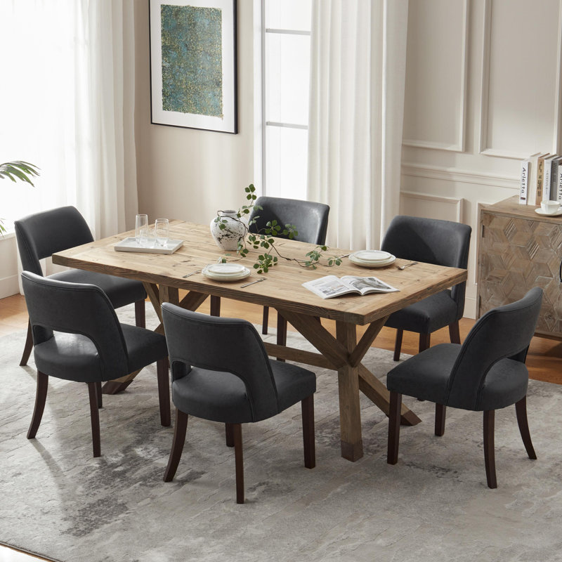 Faux Leather Upholstered Back Side Dining Chair (Set of 6), Black, 6
