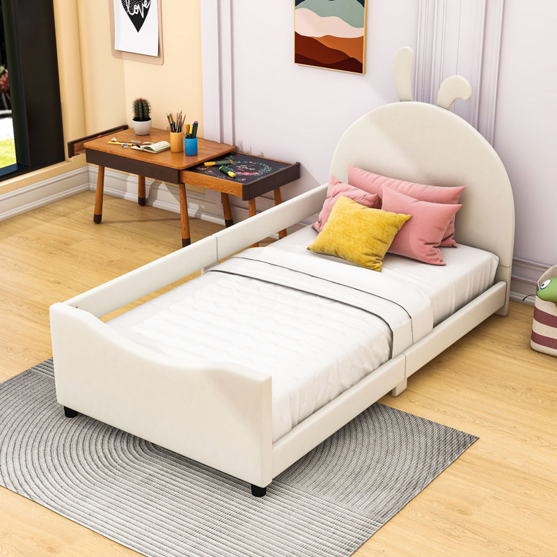 Layleen Upholstered Platform Bed, Beige