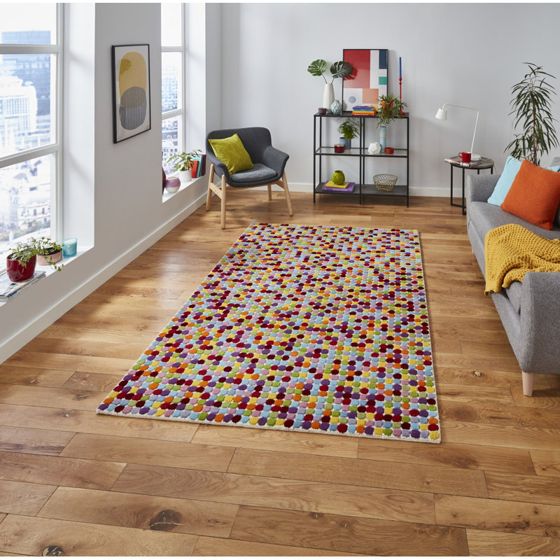 Tufted Wool Red/Green/Blue Rug, Rectangle 150 x 230cm