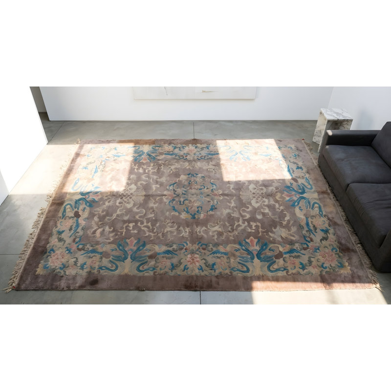Neutral Purple Antique Chinese Crane Design Large Long and Narrow Size Peking Rug