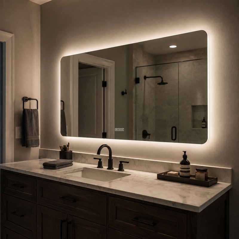 Miroir de salle de bain à DEL sans cadre 48 po x 24 po avec verre argenté sans cuivre de 5 mm à 3 lumières à intensité variable avec mémoire à brouillard homologué UL