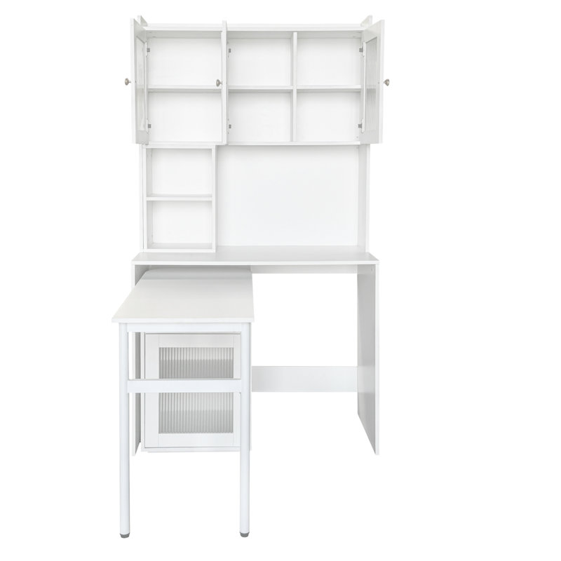 Bureau d'ordinateur avec porte vitrée pour bureau personnel ou bureau d'étude, Blanc