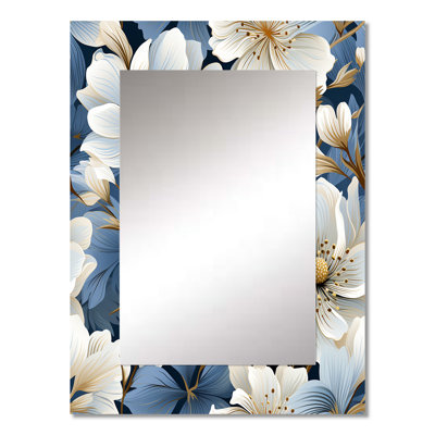Antwuan Blue Vintage Romance Floral Pattern - Floral Large Wall Mirror, Floral Decorative Mirror, Printed Metal Art