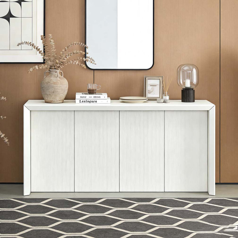 Table d'entrée simple en placage de bois avec design ondulé, Beige