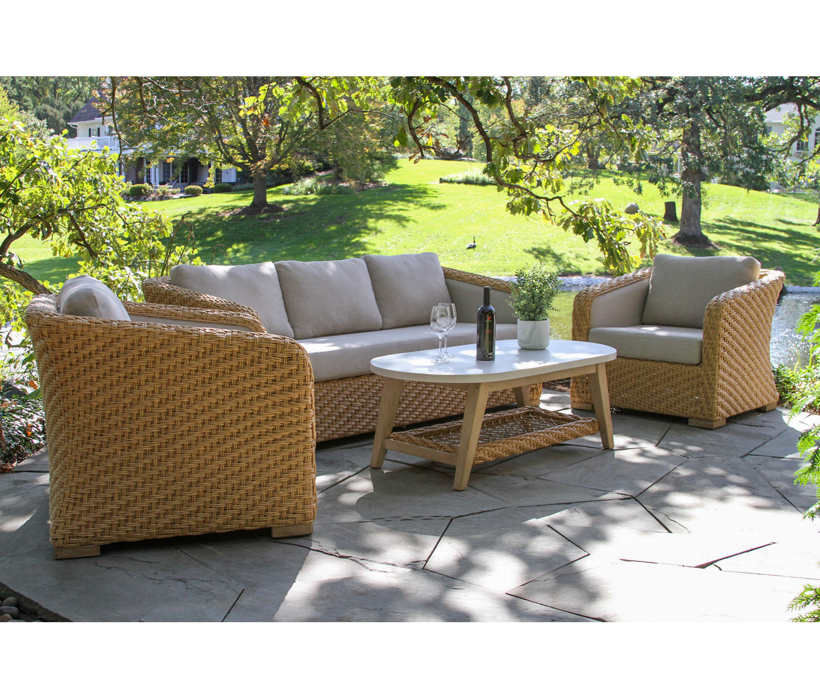 Edicott All-Weather Wicker 5-Person Patio Conversation Set with Cushions