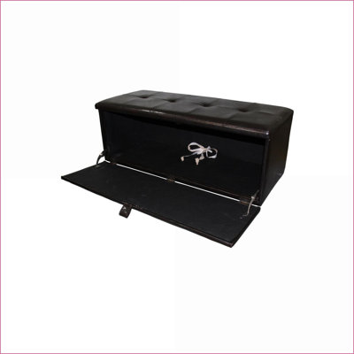 Banc de rangement pour le vestibule / salon, 18,5 po de hauteur en cuir revêtu avec rangement avant | Noyer brun | Pieds en bois