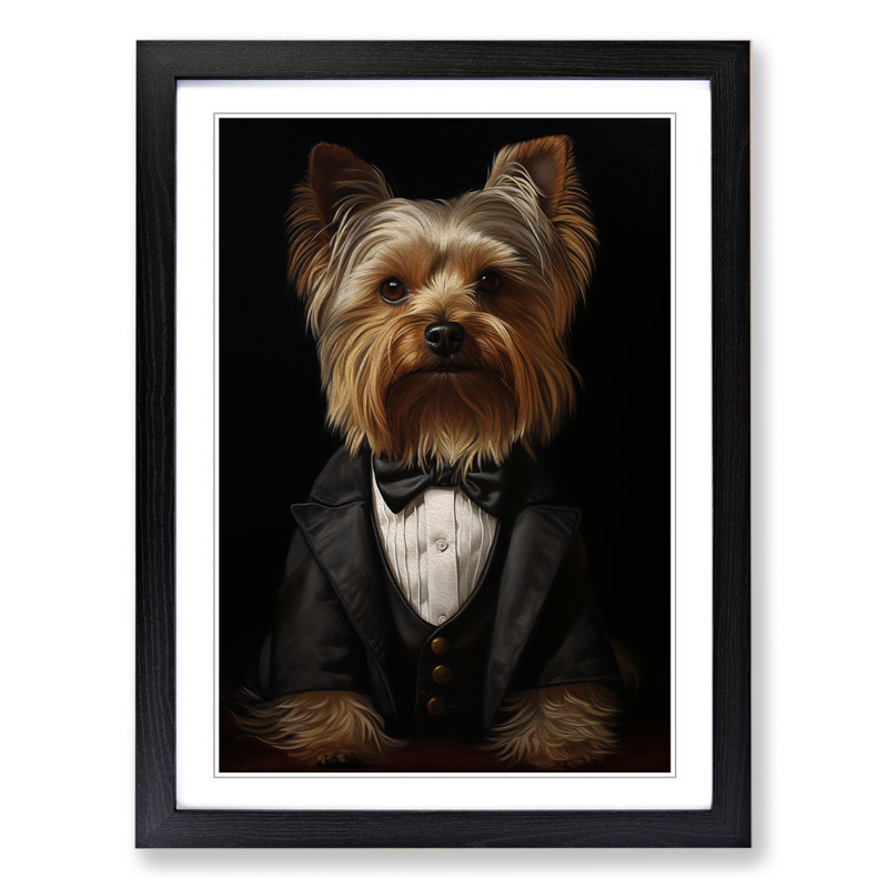 XYZ-FRM-V1223-1721 Yorkshire Terrier In A Suit Painting No.3 - Single Picture Frame Print on Wood, 46cm H x 34cm W x 2cm D
