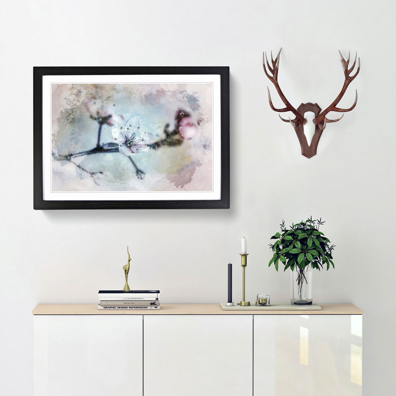 Flowers of a Cherry Blossom in Abstract - Framed Print, 40cm H x 60cm W x 2cm D, Black